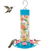 Nature's Way DGHF2 Charming Peony Glass Hummingbird Feeder with inviting floral aesthetics for garden birds.
