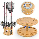 NBINGB bamboo fishing rod holder front view with 360° rotating base