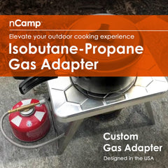 nCamp propane-isobutane adapter securely connects stove for versatile fuel options