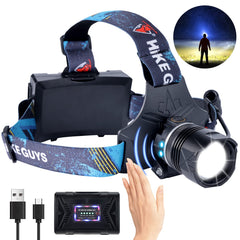 Ndeplis LED headlamp front-illumination beam for night runs and camping safety.