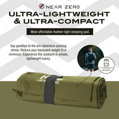 NEAR ZERO sleeping pad easy valve inflation for quick setup.