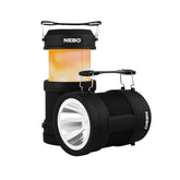 NEBO Big Poppy lantern open in tent for hands-free lighting.