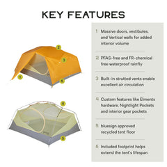 NEMO Aurora 3P tent showing large doors and vestibules for easy gear access.
