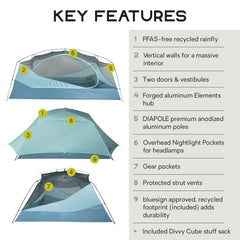 Nemo Aurora tent shows oversized doors and vestibules for easy gear access.