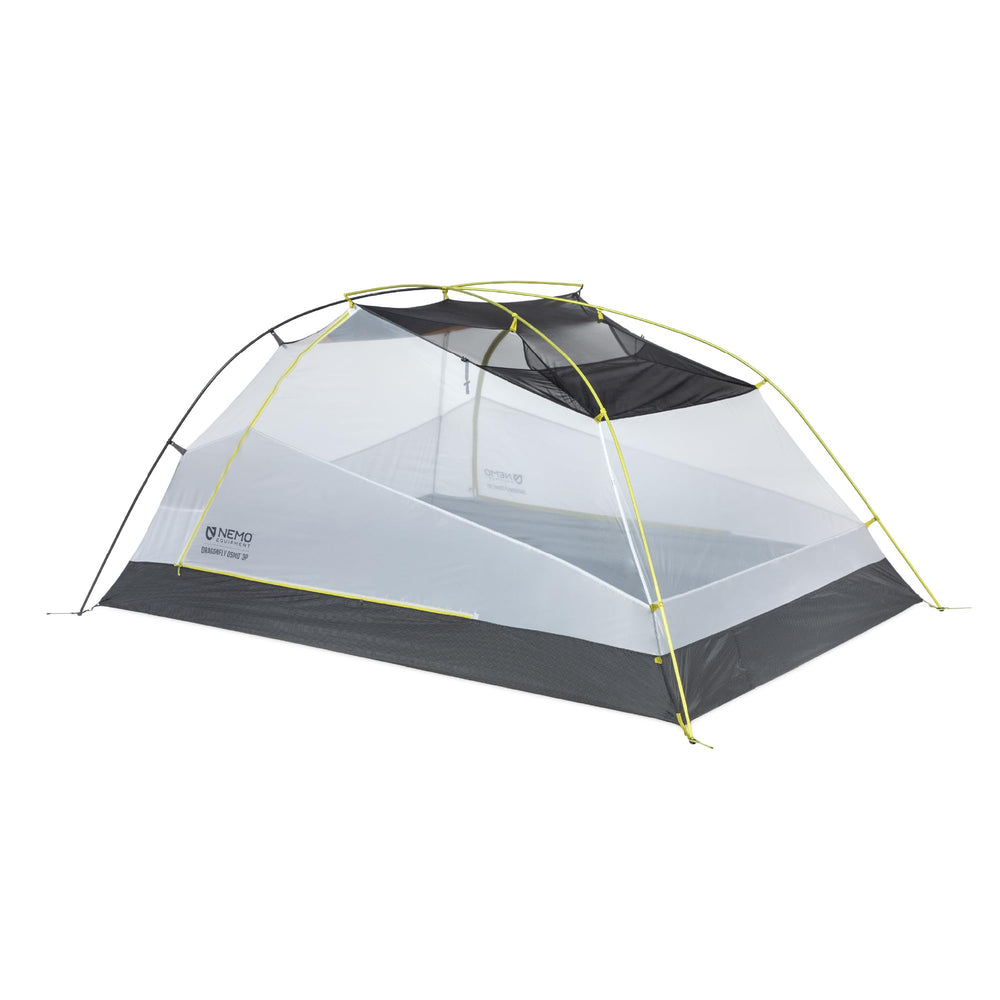 NEMO Dragonfly OSMO 3P front view in Birch Bud, showcasing roomy entry and headroom.