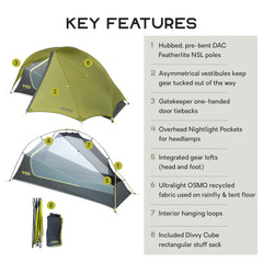 NEMO Dragonfly OSMO tent doors-vestibules provide easy entry and versatile storage.