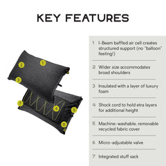 Nemo Fillo Wide Pillow with 3-inch I-beam air cell provides stable head support.