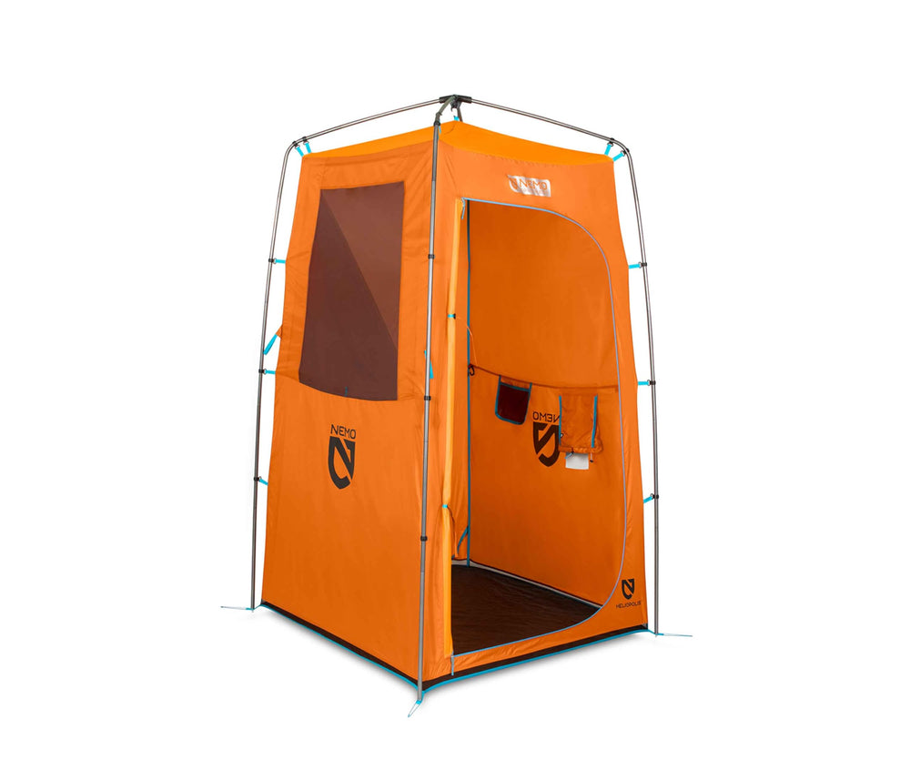 NEMO Heliopolis privacy shelter with aluminum frame for durable outdoor setups.