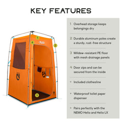 NEMO Heliopolis overhead towel rack keeps essentials dry and accessible.