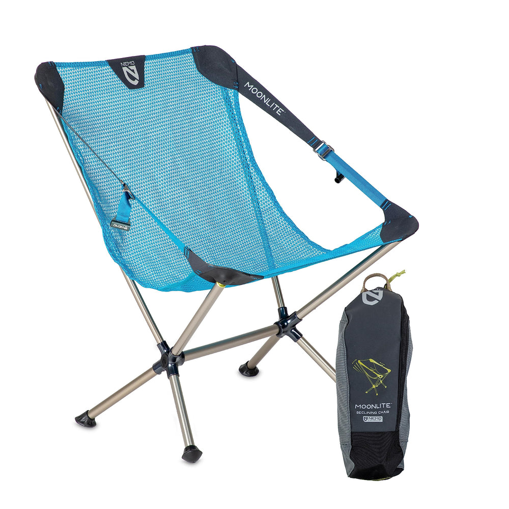 Nemo Moonlite reclining chair side view in bluebird for campsite comfort