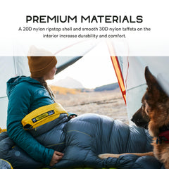 NEMO Sonic Down mummy bag with Thermo Gill vents enabling adjustable airflow.