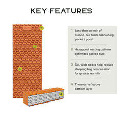 Switchback foam sleeping pad Short in Sunset Orange showing expanded loft for warmth
