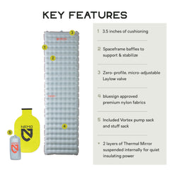 NEMO Tensor sleeping pad side view highlights Spaceframe stability for even weight distribution