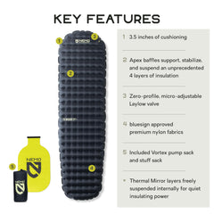 Nemo Tensor sleeping pad insulation layer view emphasizes warmth-to-weight efficiency for backpacking.
