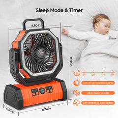 Neofeel 8 inch camping fan remote control for hands free cooling.