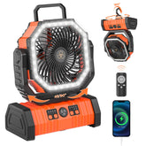 Neofeel rechargeable camping fan with LED lantern orange — portable outdoor lighting.