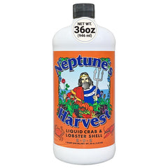 Neptune's Harvest crab & lobster fertilizer bottle pour supports robust root growth