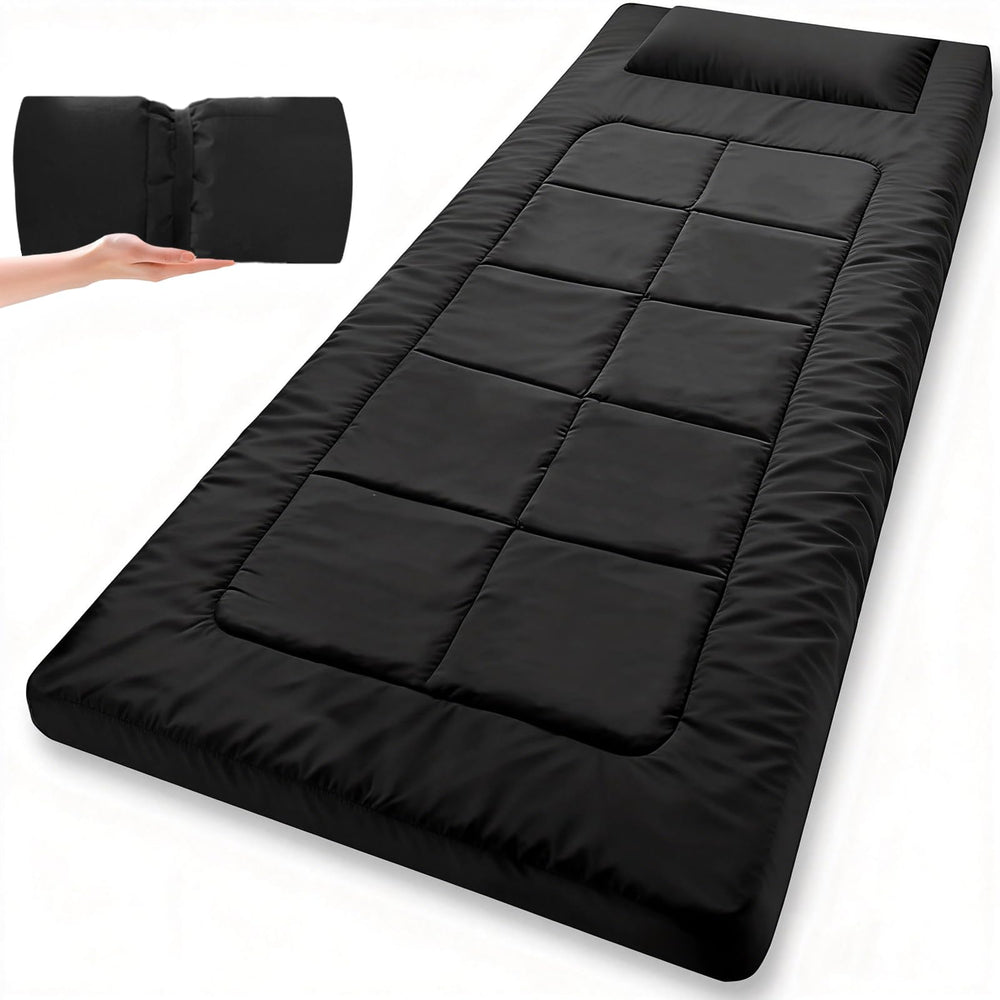 NESDCC 80x36 camping cot mattress folded for easy transport and storage.