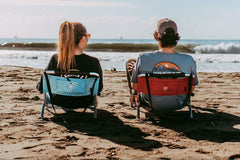 Neso Aqua Fronds chair with shoulder strap ready for on-the-go trips.