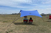 Neso Sidelines 1 periwinkle assembled for on-field shade and sun protection.