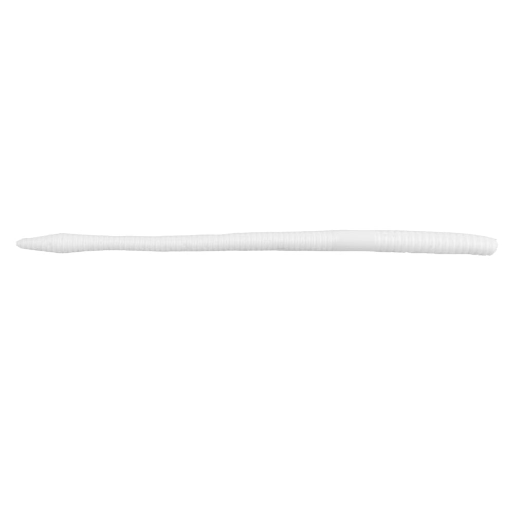 NetBait BAITFUEL T-Mac worm, 6.5in white angled view, lifelike action for enticing bass.