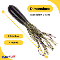 NetBait BAITFUEL tube showcases tapered body with enlarged tail for lifelike action.