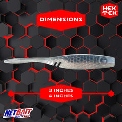 NetBait HexTek EKO Shad 4in front view highlighting larger profile for predators.