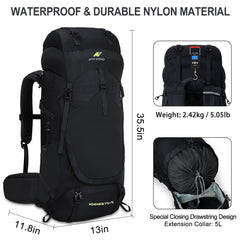 N NEVO RHINO internal-frame backpack shown with varied 60L size for trips