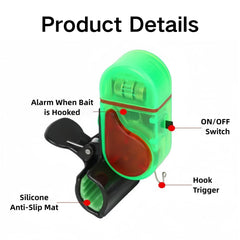 Bite alarm clipped to fishing rod