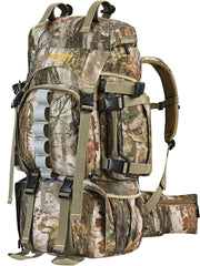 NEW VIEW hunting backpack 60L camouflage front view shows spacious main compartment for gear