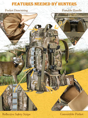 NEW VIEW hunting backpack 60L camouflage side pockets demonstrates organized storage for tools