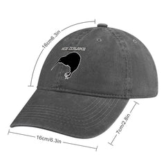 New Zealand Kiwi Bird denim cap, side view, versatile unisex design.