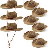 Nine khaki straw cowboy hats for women - front view