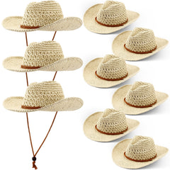 Beige straw cowboy hat front view
