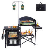 Nice C camping kitchen station full setup shows outdoor cooking-ready setup for gatherings.