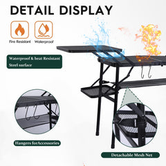 Nice C camping table aluminum top close-up highlighting heat-safe cooking surface.