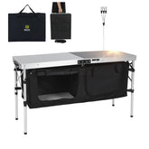 Nice C camping table with solar panel powers devices outdoors without outlets.