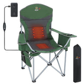 Nice C heated camping chair with battery powering warmth during chilly nights.