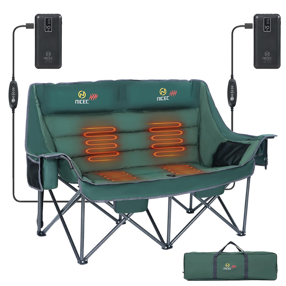 Nice C heated chair with dual power banks provides warmth on chilly camping trips.