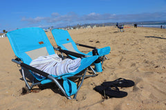 Nice C low beach chair carry-bag blue easy transport to beach park or campsite.