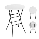 Nice C plastic high top round table in white, sturdy surface for outdoor gatherings.