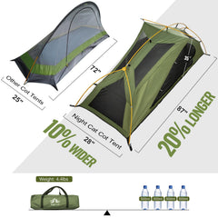 Night Cat camping cot tent dimensions show spacious 87x28x35 inches