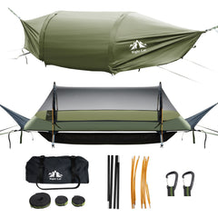 Night Cat flat-lay hammock tent setup shows a spacious, bed-like sleep for solo hikers.