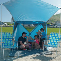 Night Cat pop-up beach tent side view showing sturdy frame and breeze-friendly mesh