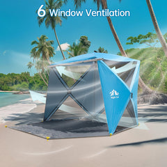 Night Cat pop-up beach tent mesh vents for cool, comfortable family outings