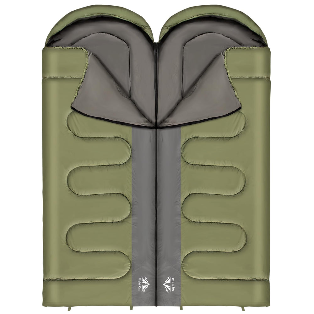 Night Cat sleeping bag with two single design for flexible sharing options.
