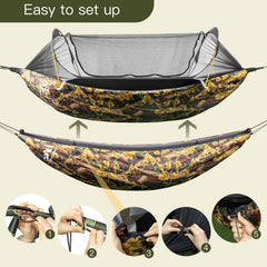 Night Cat underquilt with adjustable straps attaches securely to a hammock.