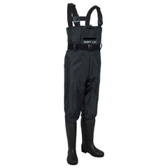 Night Cat integrated-boots-pants design shows seamless waterproof construction for reliable wading.