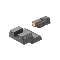 Night Fision tritium sights rear black rings for clear sight alignment in darkness.