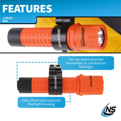 Nightstick FDL-300R-K01 180-lumen output highlights precise area illumination.